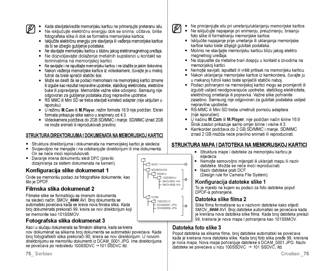 Samsung VP-D381/EDC manual Konfiguracija slike dokumenat, Konfiguracija datoteke slike, Filmska slika dokumenat 