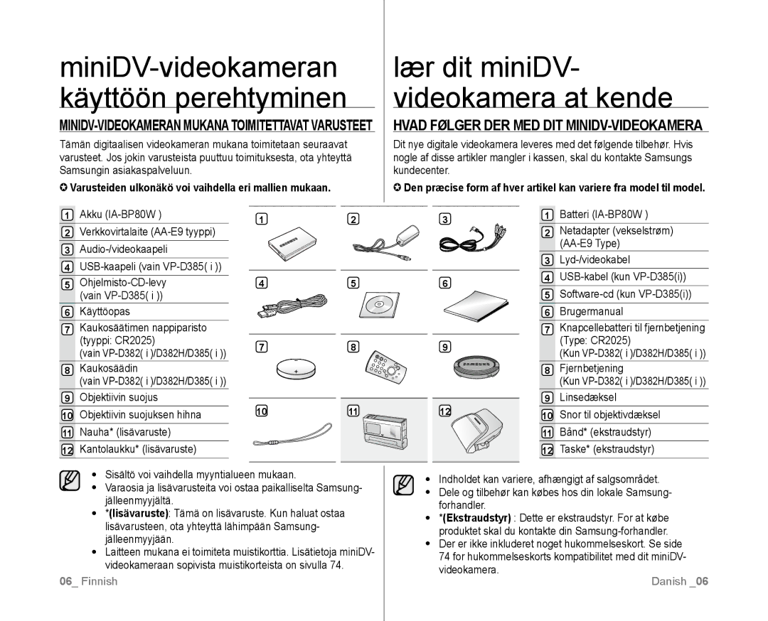 Samsung VP-D381/XEE manual Lær dit miniDV- videokamera at kende, Hvad Følger DER MED DIT MINIDV-VIDEOKAMERA 