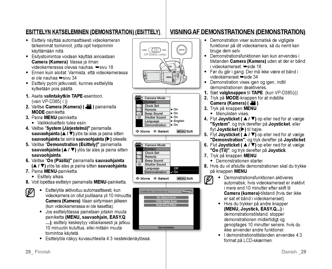 Samsung VP-D381/XEE manual Valitse Camera Kamera, MODE-painiketta, MENU, Joystick, EASY.Q 