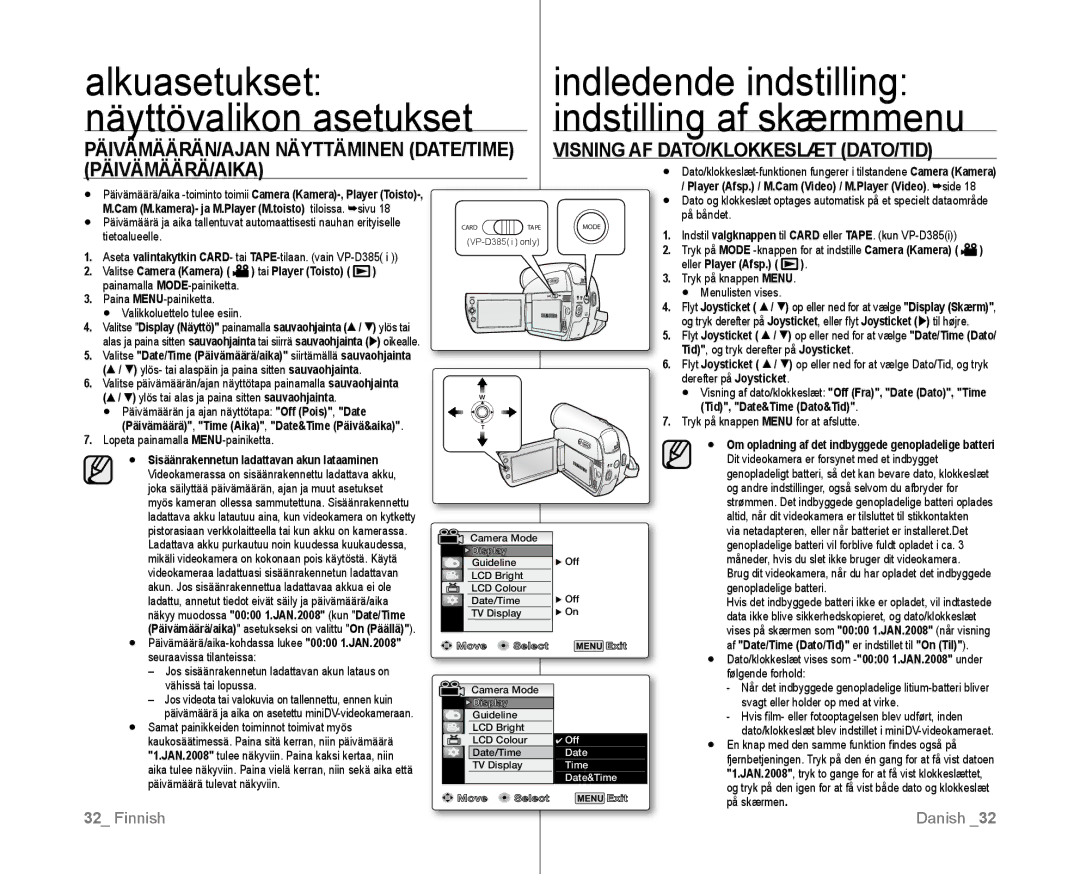 Samsung VP-D381/XEE manual Päivämäärä/aika 