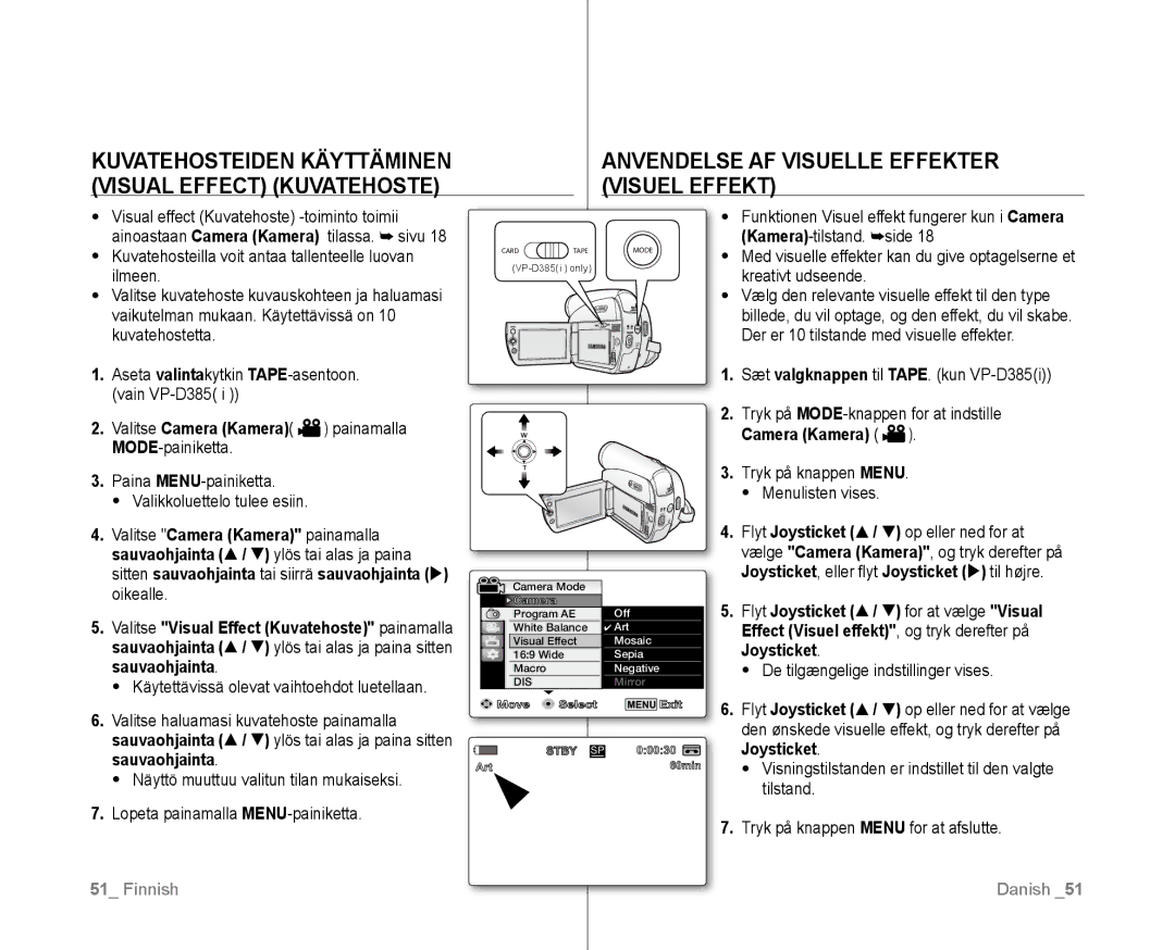 Samsung VP-D381/XEE Kuvatehosteiden Käyttäminen Visual Effect Kuvatehoste, Anvendelse AF Visuelle Effekter Visuel Effekt 