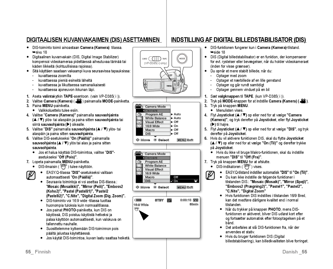 Samsung VP-D381/XEE manual Valitse Camera Kamera painamalla sauvaohjainta, Siirrä sauvaohjainta  oikealle 