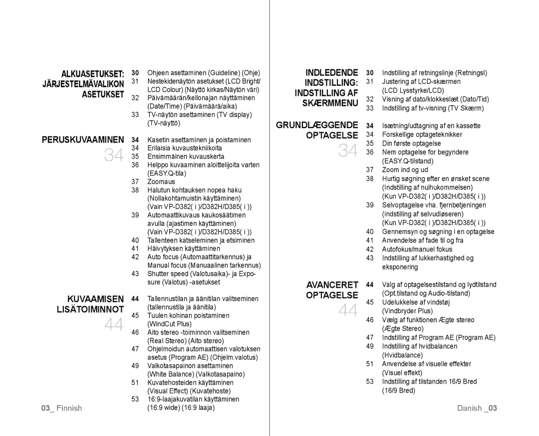 Samsung VP-D381/XEE manual Grundlæggende, Optagelse Avanceret 