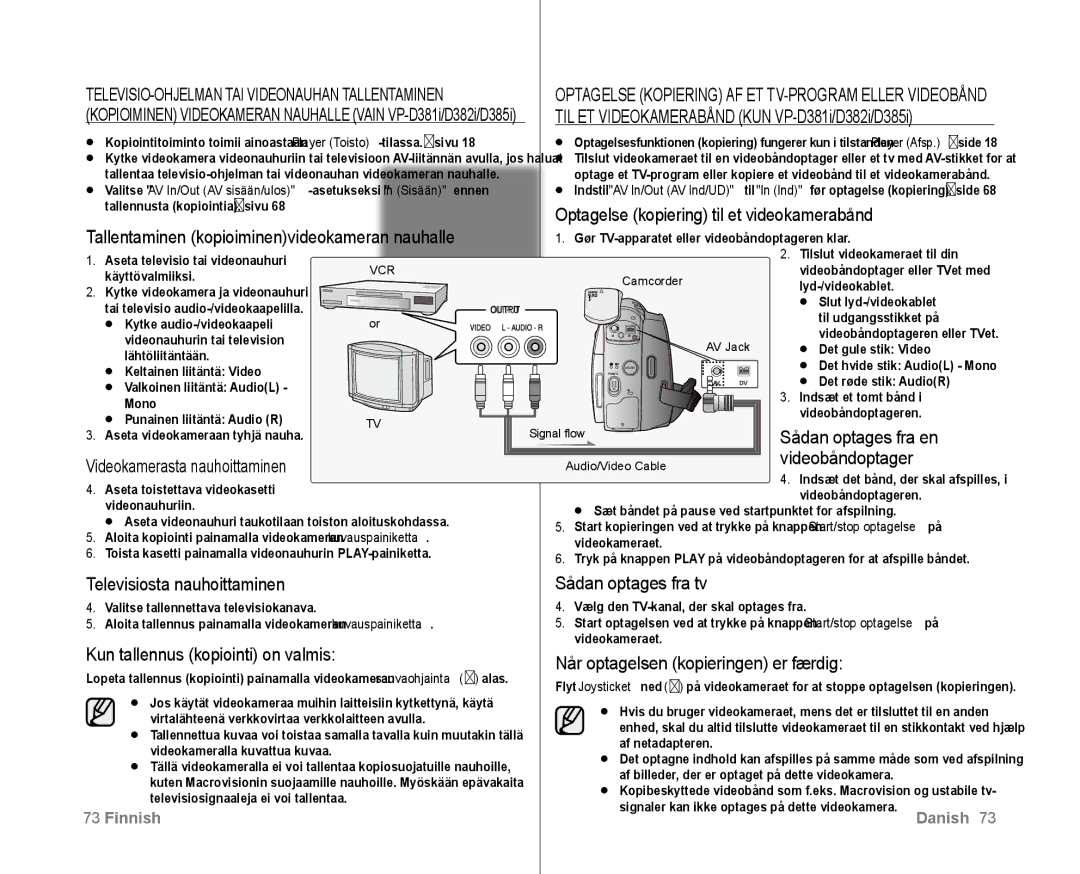 Samsung VP-D381/XEE manual Optagelse kopiering til et videokamerabånd, Sådan optages fra en, Videobåndoptager 