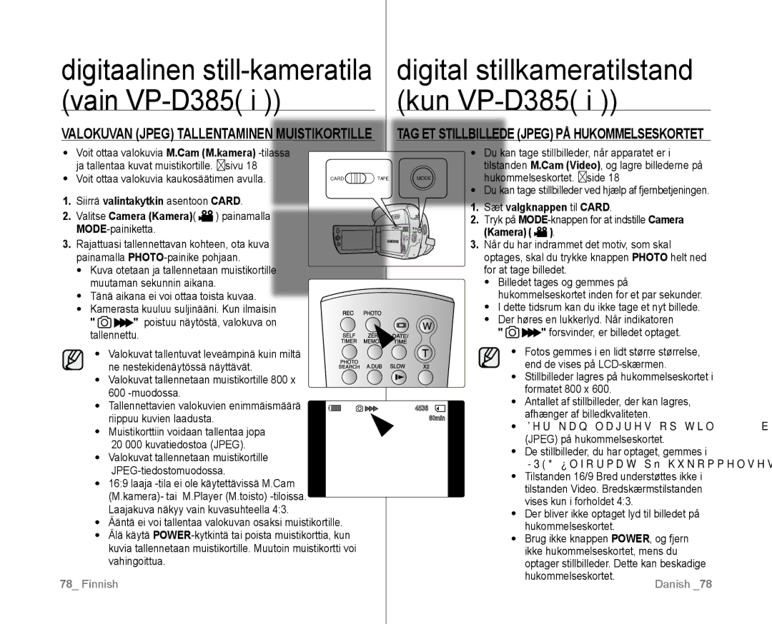 Samsung VP-D381/XEE manual Vain VP-D385 Kun VP-D385 