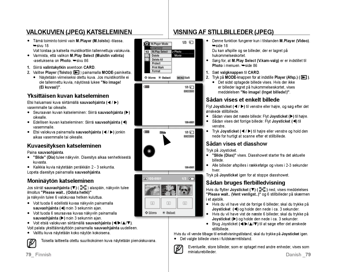 Samsung VP-D381/XEE manual Visning AF Stillbilleder Jpeg, Valokuvien Jpeg Katseleminen 