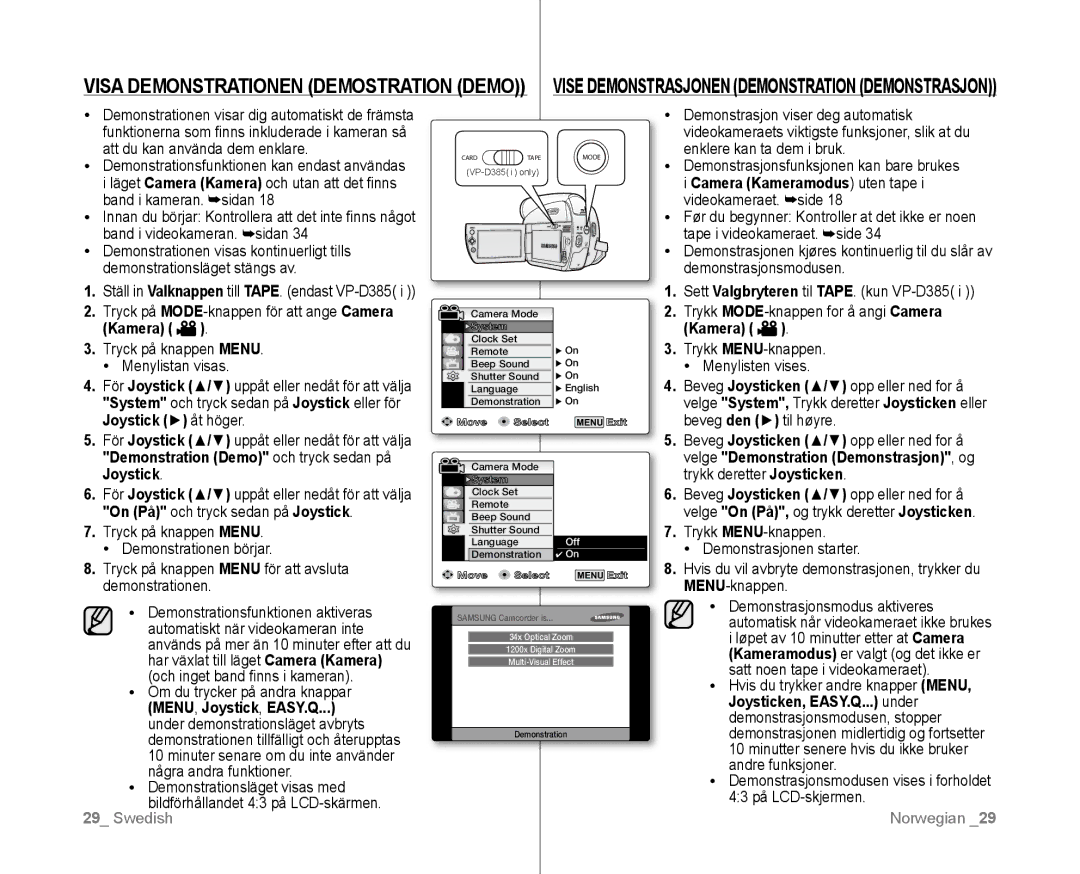 Samsung VP-D381/XEE manual Ställ in Valknappen till TAPE. endast VP-D385 