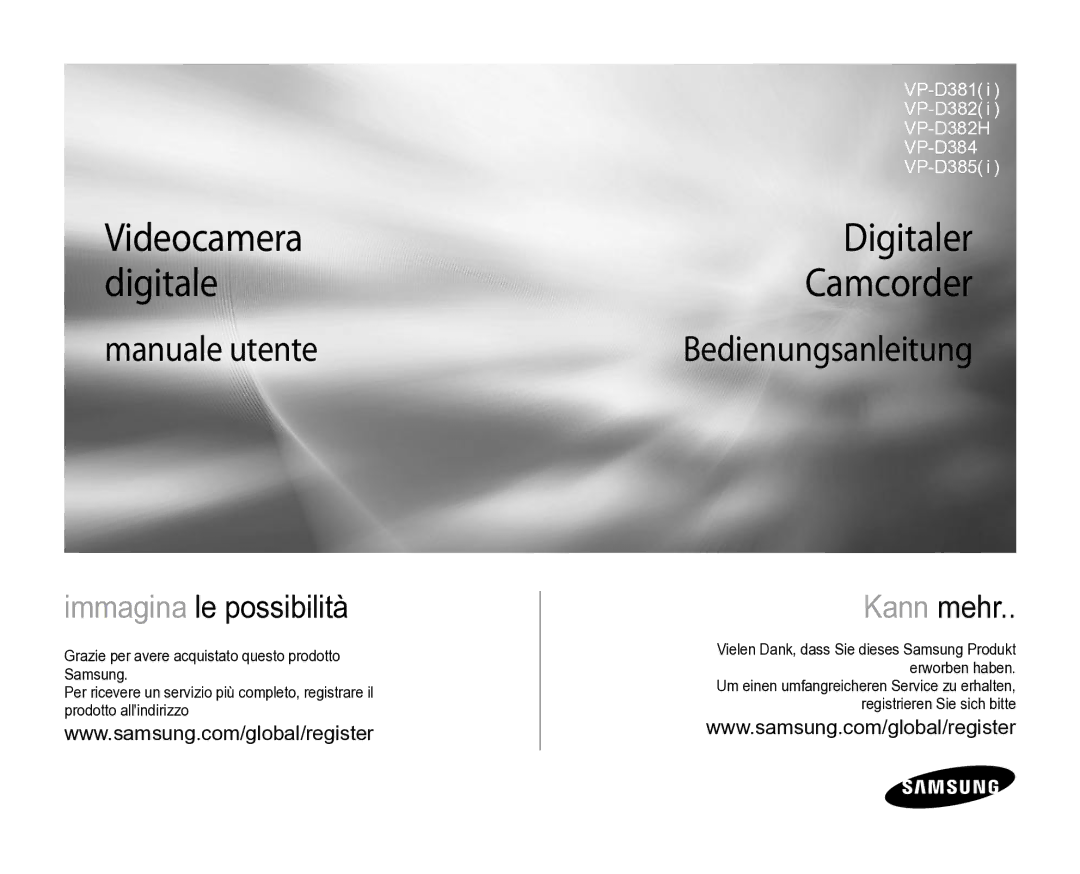 Samsung VP-D382H/XEF, VP-D381/XEF manual Digitaler Camcorder, Manuale utente 