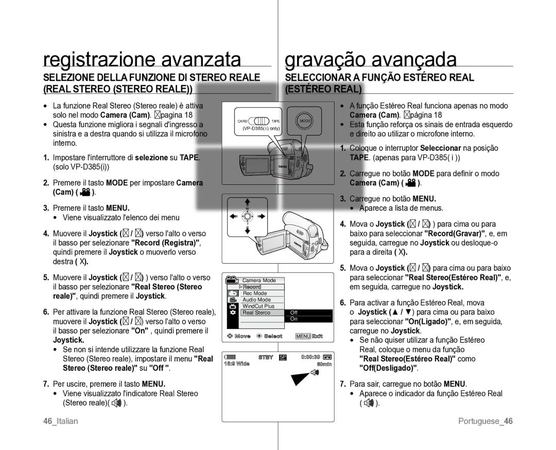 Samsung VP-D381/XEF, VP-D382H/XEF manual 46Italian, Portuguese46 