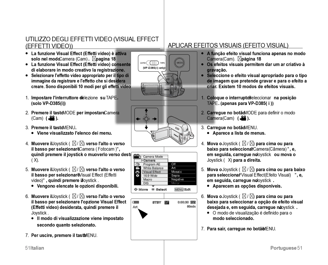 Samsung VP-D382H/XEF, VP-D381/XEF manual CameraCam. página, Gravação 