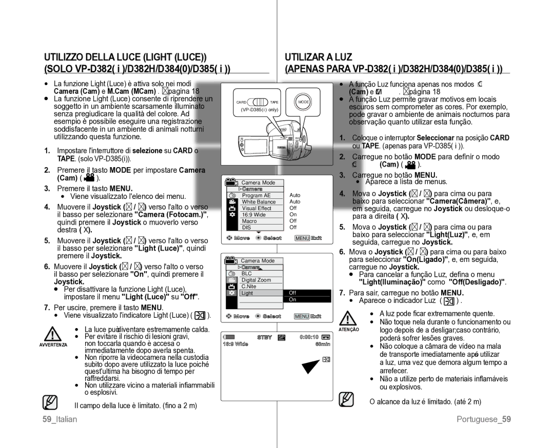 Samsung VP-D382H/XEF, VP-D381/XEF manual Solo vp-d382 i /D382H/D3840/d385, Apenas Para VP-D382 i /D382H/D3840/D385 