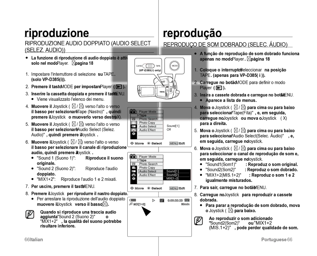 Samsung VP-D381/XEF, VP-D382H/XEF manual SELEZ. Audio 