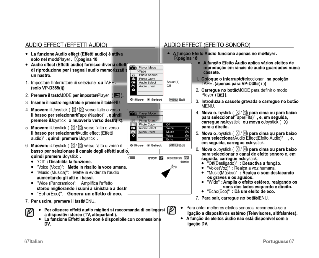 Samsung VP-D382H/XEF, VP-D381/XEF manual Audio Effect Effetti Audio Audio Effect Efeito Sonoro 
