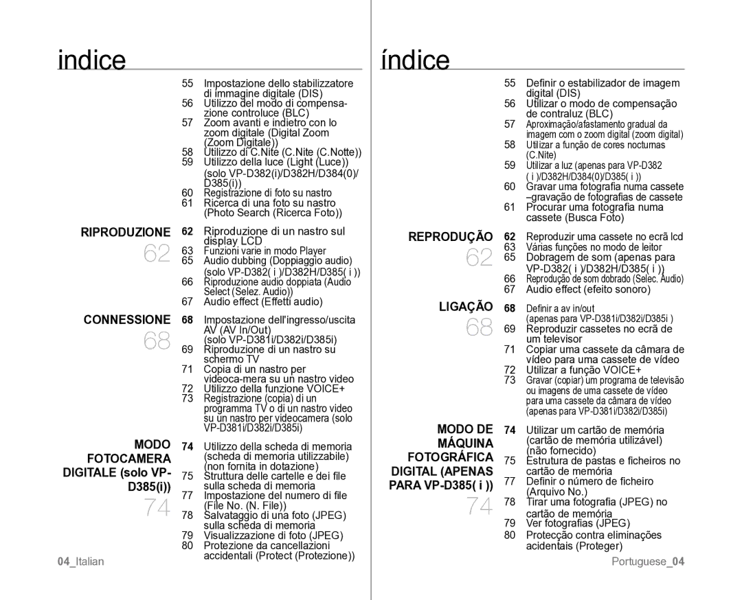 Samsung VP-D381/XEF Riproduzione Connessione Modo Fotocamera, D385i, Reprodução Ligação Modo DE Máquina, Digitale solo VP 