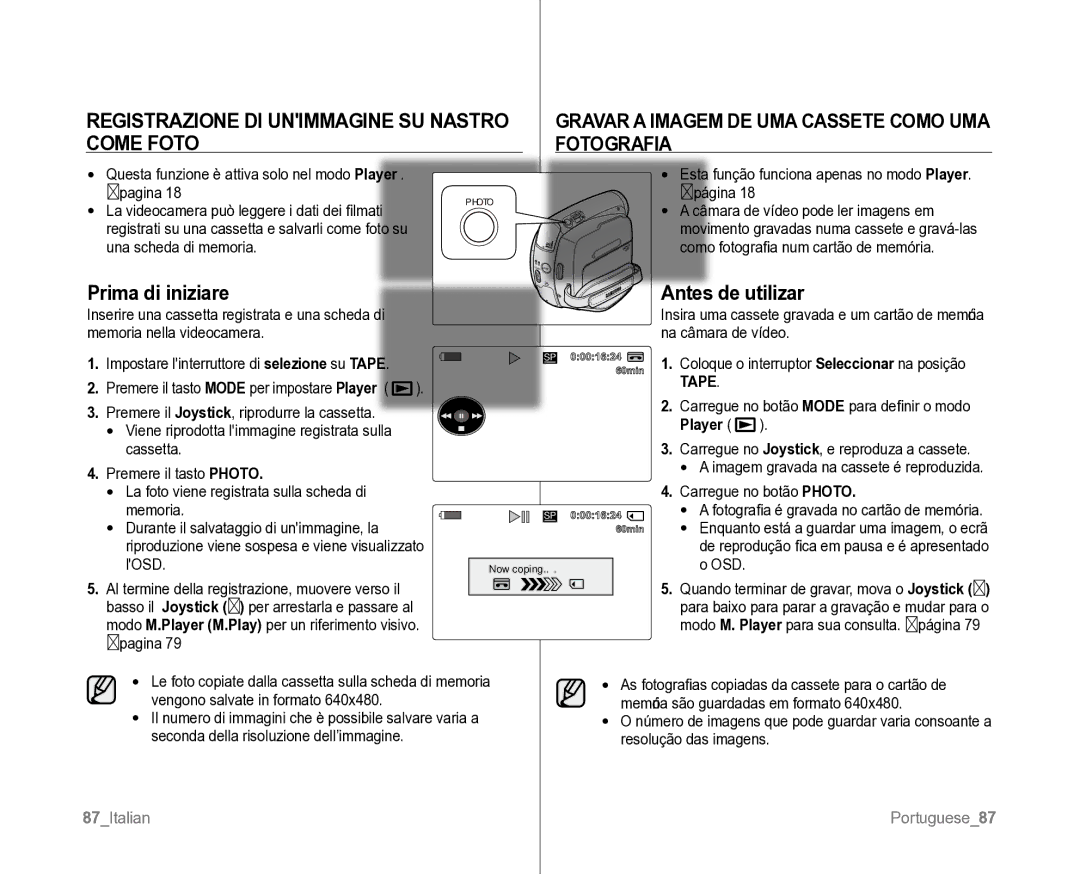 Samsung VP-D382H/XEF, VP-D381/XEF manual Prima di iniziare, Antes de utilizar, Câmara de vídeo pode ler imagens em 