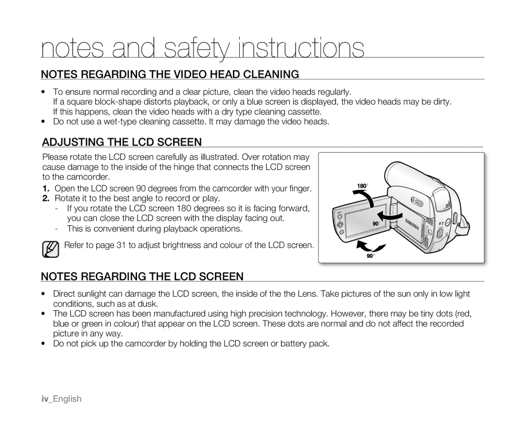 Samsung VP-D384, VP-D382H, VP-D382( i ) user manual Adjusting the LCD Screen, Rotate it to the best angle to record or play 