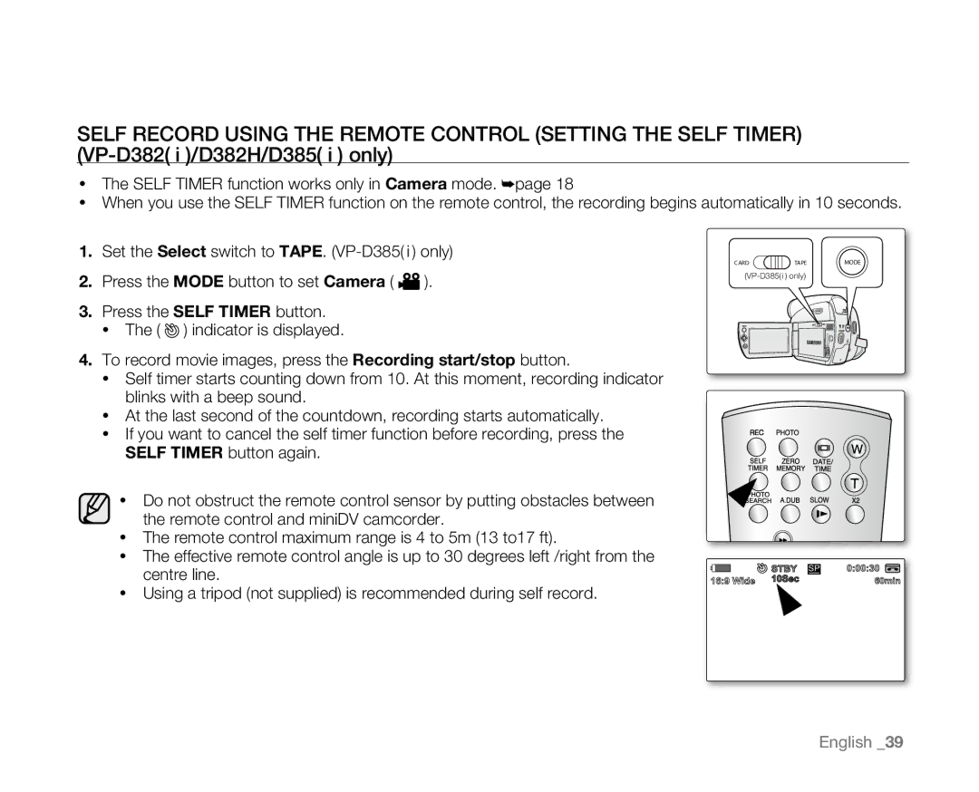 Samsung VP-D381( i ), VP-D382H, VP-D382( i ), VP-D385( i ), VP-D384 user manual Wide 