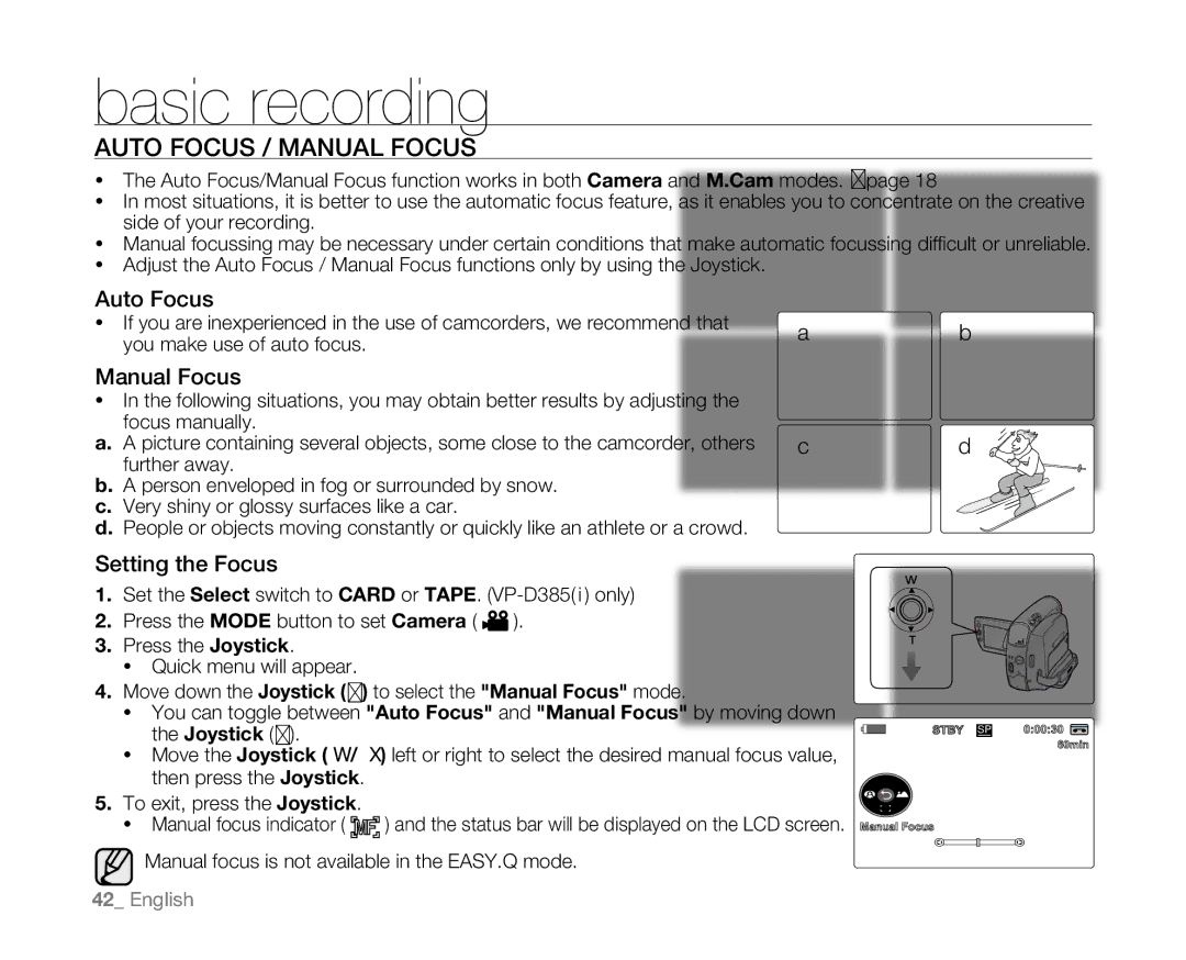 Samsung VP-D382( i ), VP-D382H, VP-D385( i ), VP-D381( i ), VP-D384 user manual Auto Focus / Manual Focus 