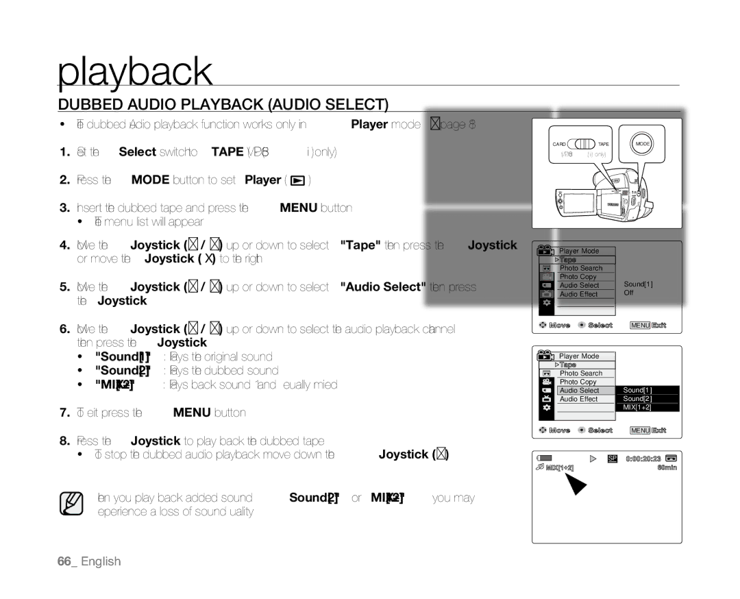 Samsung VP-D382H, VP-D382( i ), VP-D385( i ), VP-D381( i ), VP-D384 user manual Dubbed Audio Playback Audio Select 