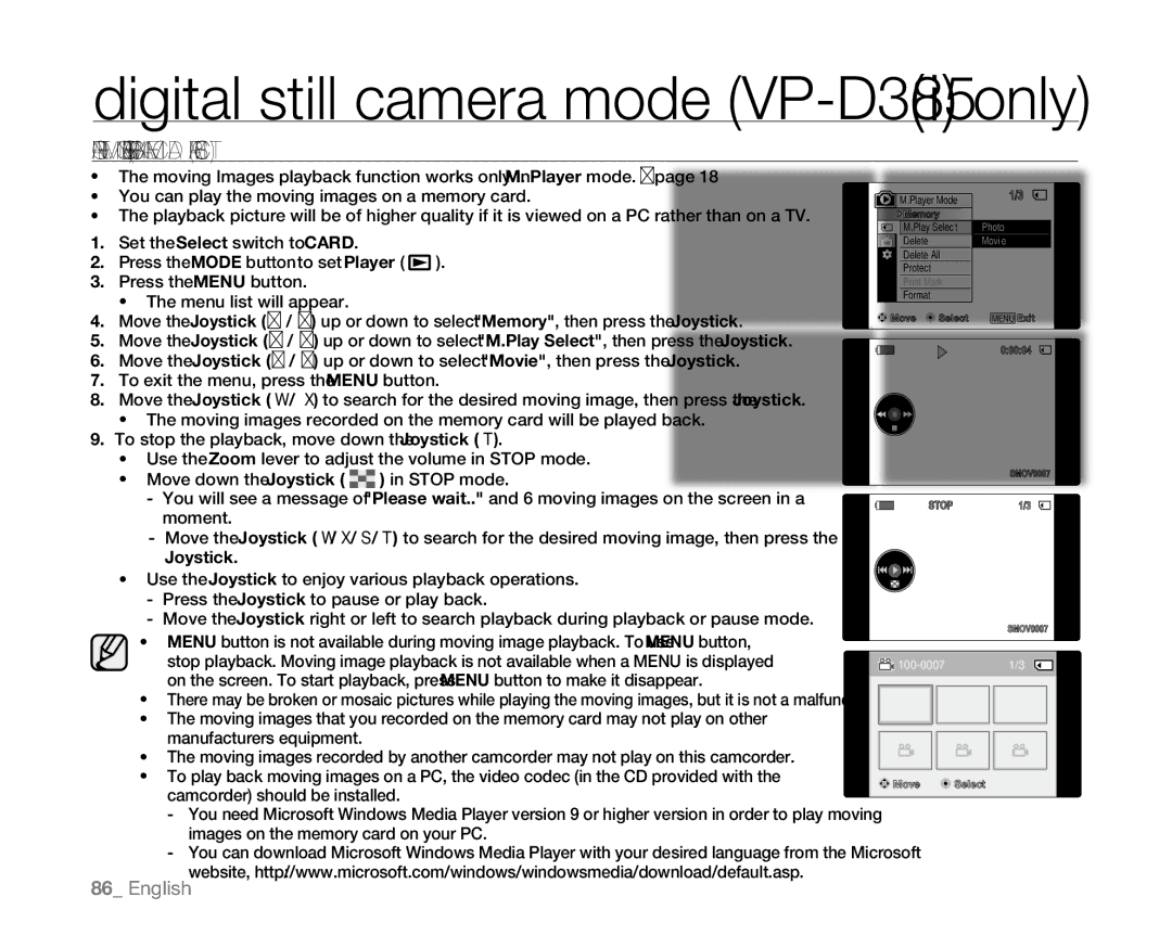 Samsung VP-D382H, VP-D382( i ), VP-D385( i ), VP-D381( i ), VP-D384 user manual Joystick 