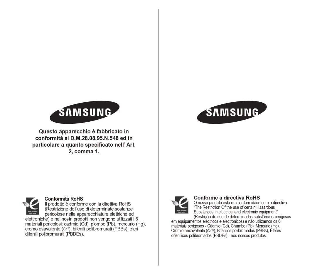 Samsung VP-D391/EDC manual Conforme a directiva RoHS 