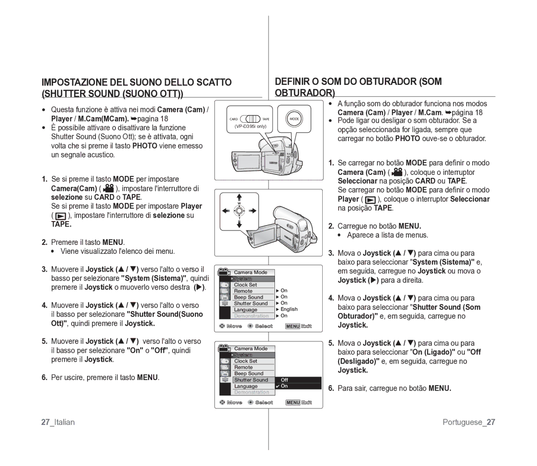 Samsung VP-D391/EDC manual Obturador, Tape 