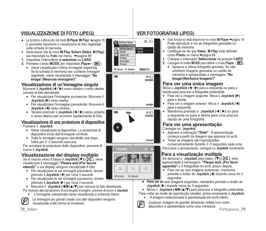 Samsung VP-D391/EDC manual Visualizzazione DI Foto Jpeg VER Fotografias Jpeg, Visualizzazione di un’immagine singola 