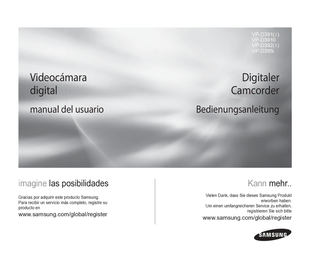 Samsung VP-D391/EDC manual Digitaler Camcorder, Manual del usuario 