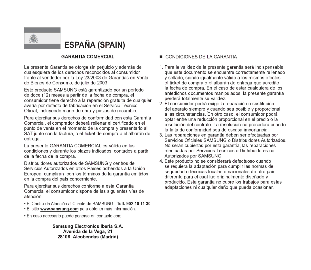 Samsung VP-D391/EDC manual Garantia Comercial, En caso necesario puede ponerse en contacto con 