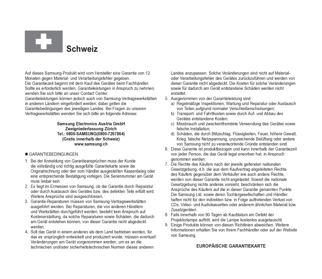 Samsung VP-D391/EDC manual Schweiz 