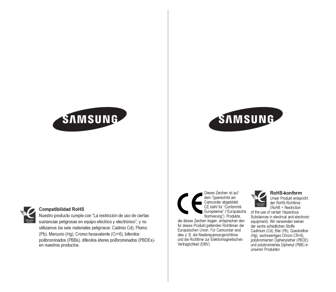 Samsung VP-D391/EDC manual Compatibilidad RoHS 