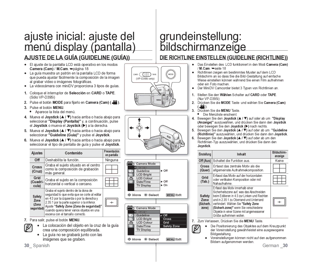 Samsung VP-D391/EDC manual Ajuste DE LA Guía Guideline Guía, DIE Richtline Einstellen Guideline Richtlinie 