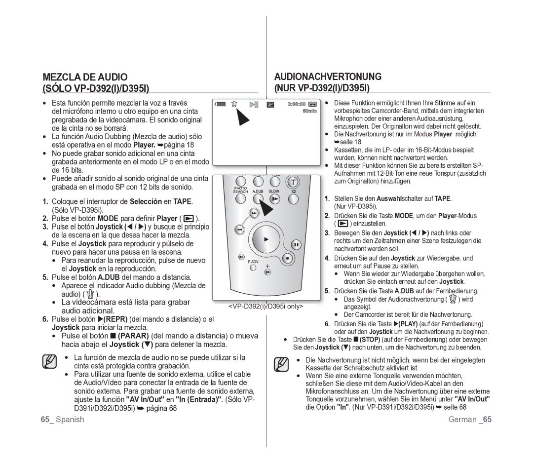 Samsung VP-D391/EDC manual Mezcla DE Audio Audionachvertonung 