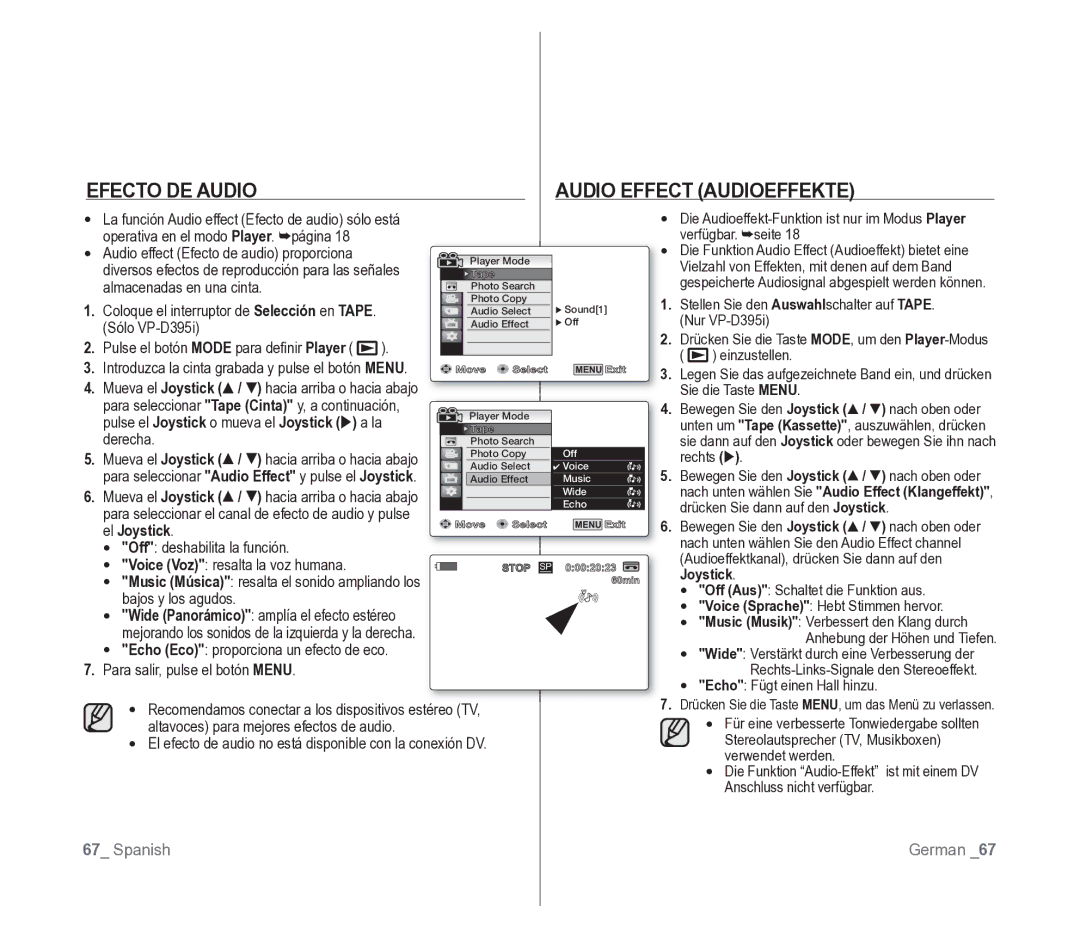 Samsung VP-D391/EDC manual Efecto DE Audio Audio Effect Audioeffekte 