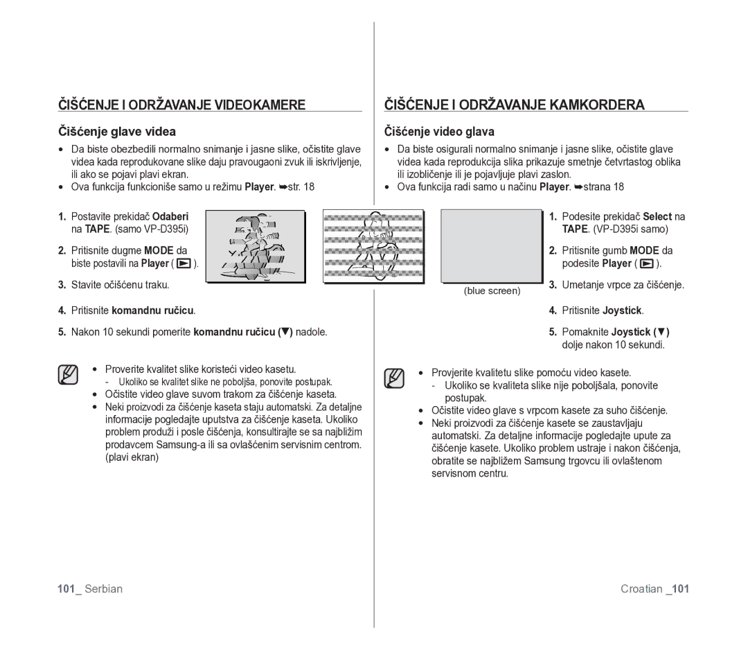 Samsung VP-D391/EDC manual Čišćenje I Održavanje Videokamere, Čišćenje I Održavanje Kamkordera, Čišćenje glave videa 