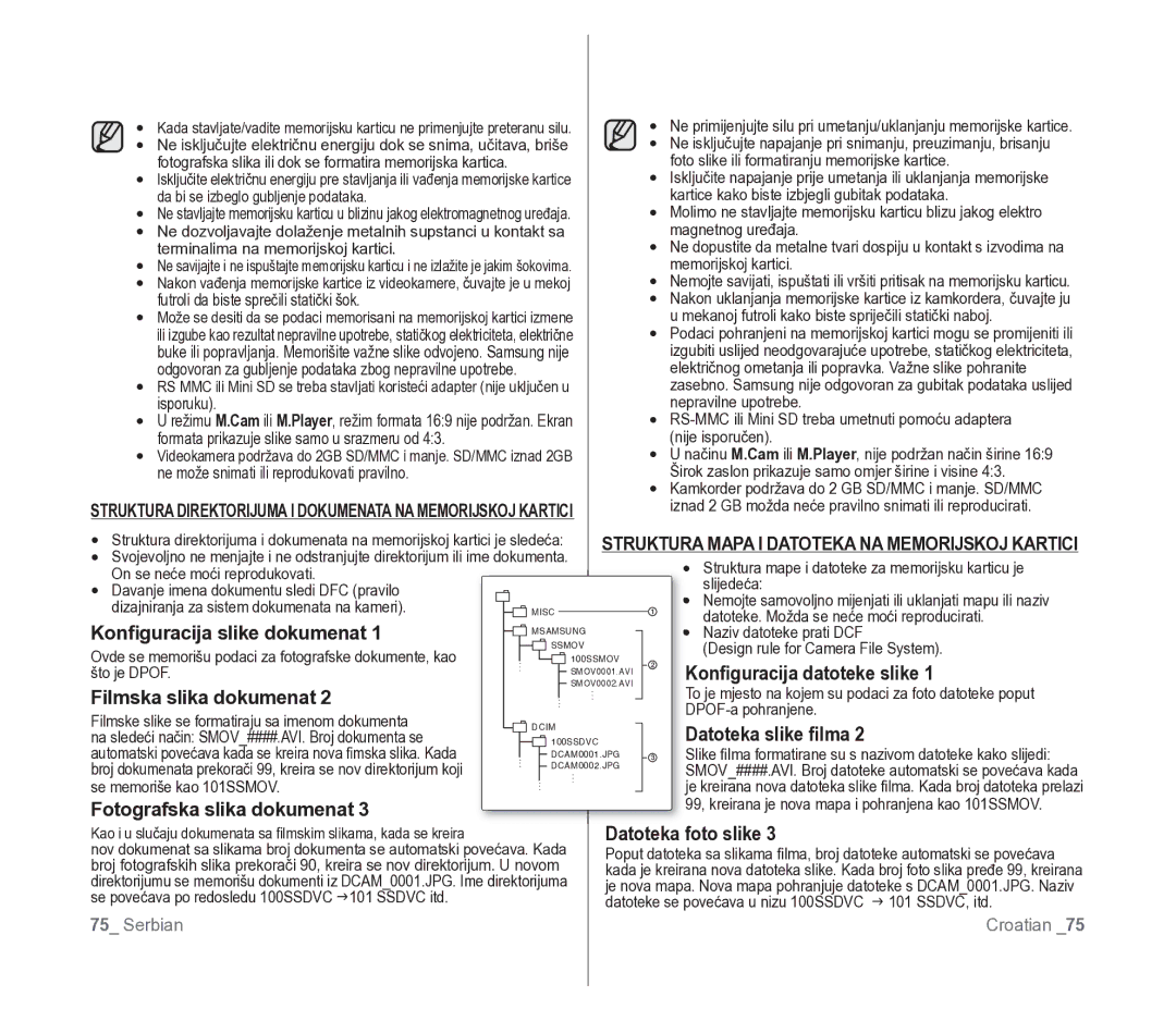 Samsung VP-D391/EDC manual Konﬁguracija slike dokumenat, Konﬁguracija datoteke slike, Filmska slika dokumenat 