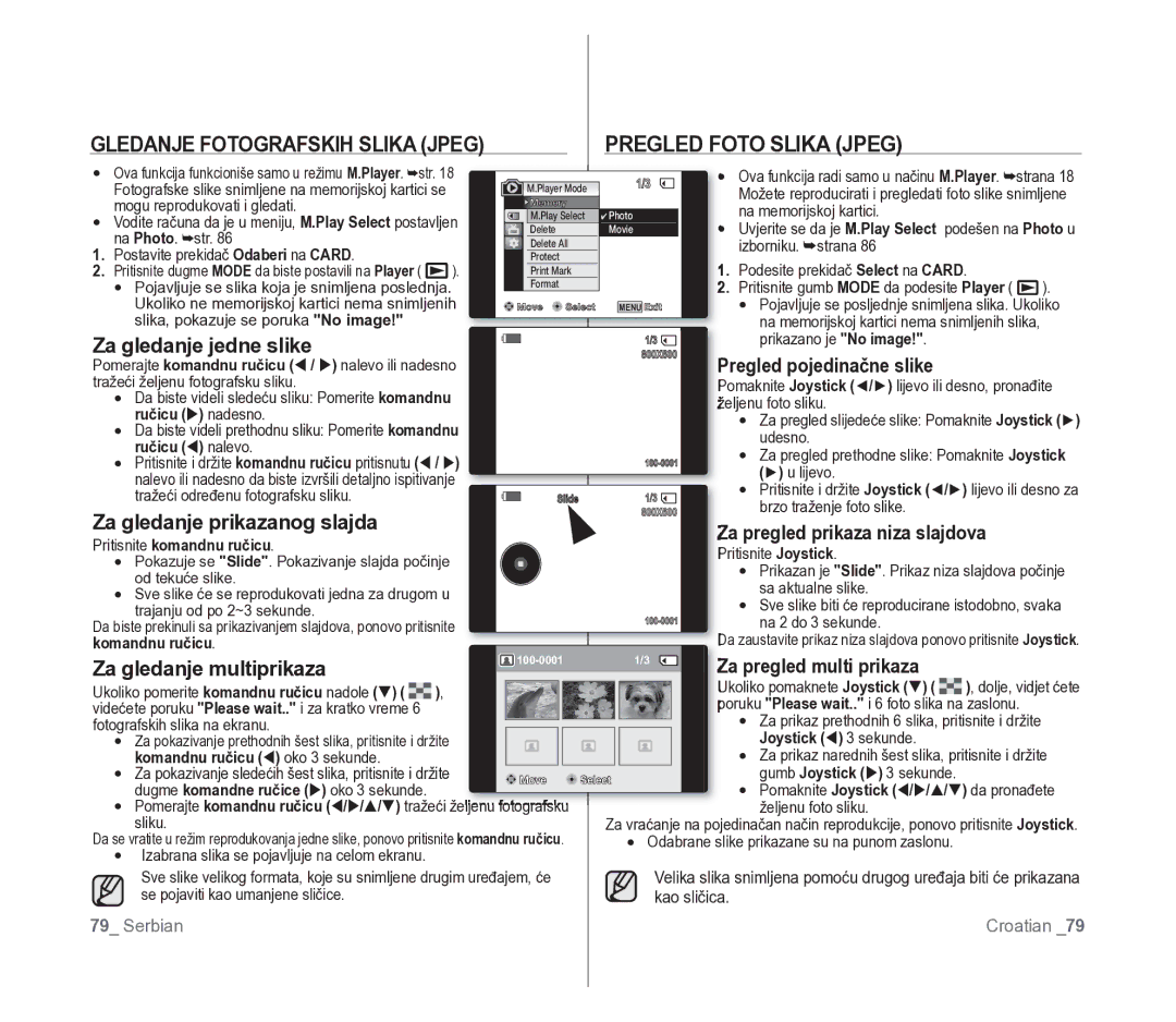 Samsung VP-D391/EDC manual Gledanje Fotografskih Slika Jpeg Pregled Foto Slika Jpeg 