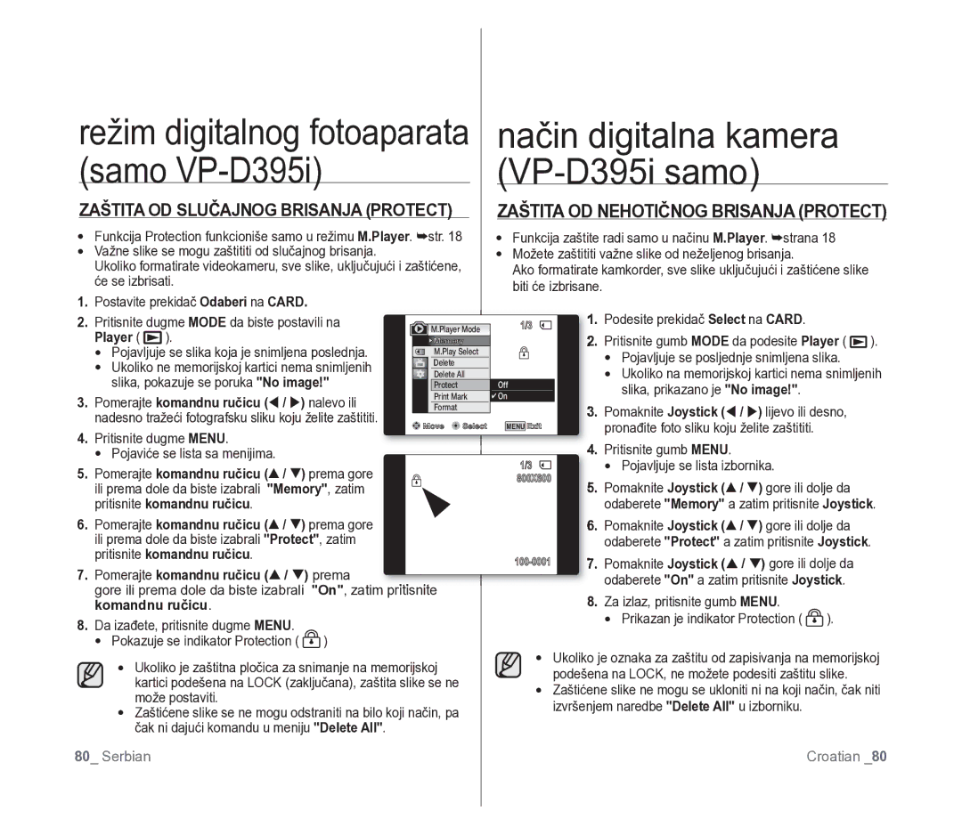 Samsung VP-D391/EDC manual Samo VP-D395i VP-D395i samo, Pomerajte komandnu ručicu W / X nalevo ili 