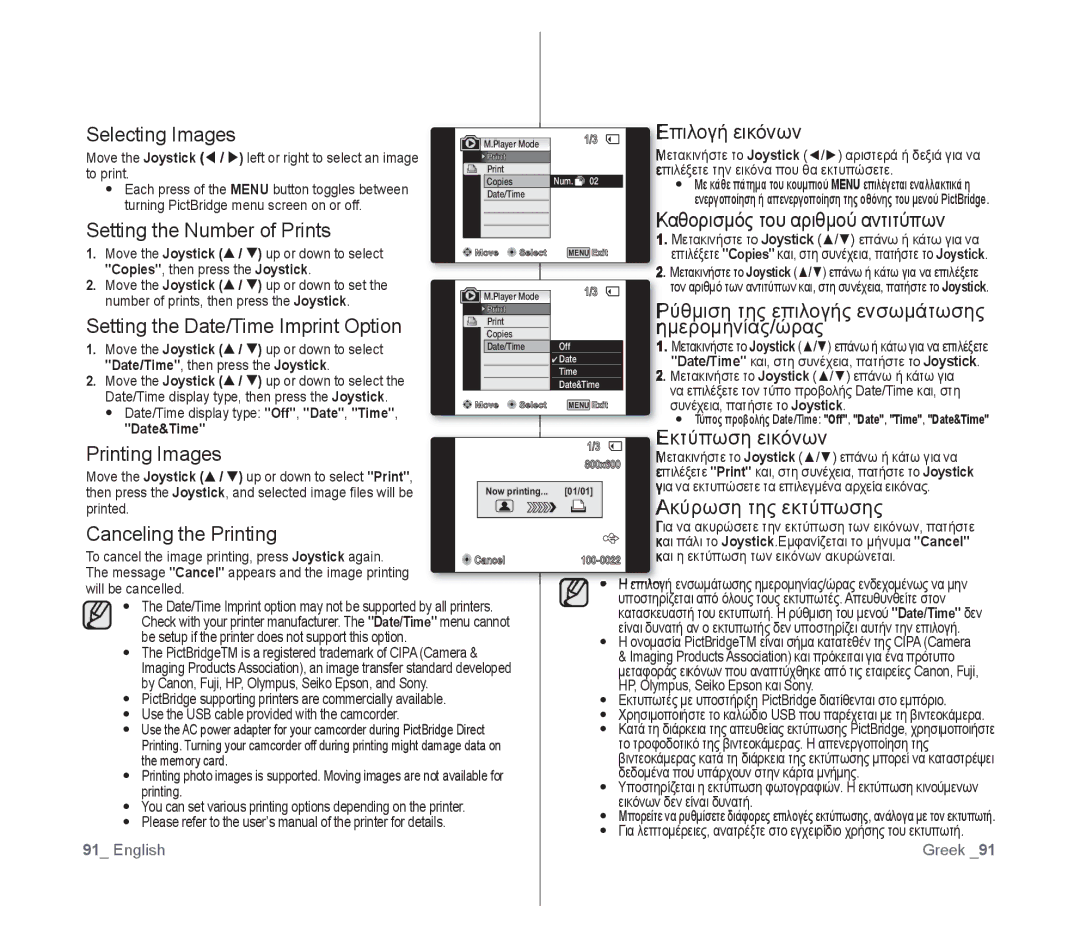 Samsung VP-D391I/XER, VP-D391/XEF, VP-D391/EDC, VP-D391I/MEA manual Date/Time display type Off, Date, Time, Date&Time, Printed 