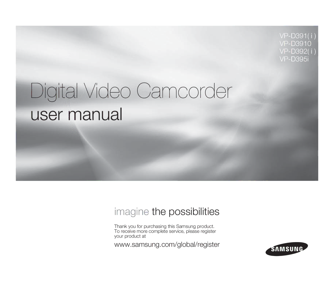 Samsung VP-D391/EDC, VP-D391/XEF, VP-D391I/MEA, VP-D391I/XER manual Digital Video Camcorder 