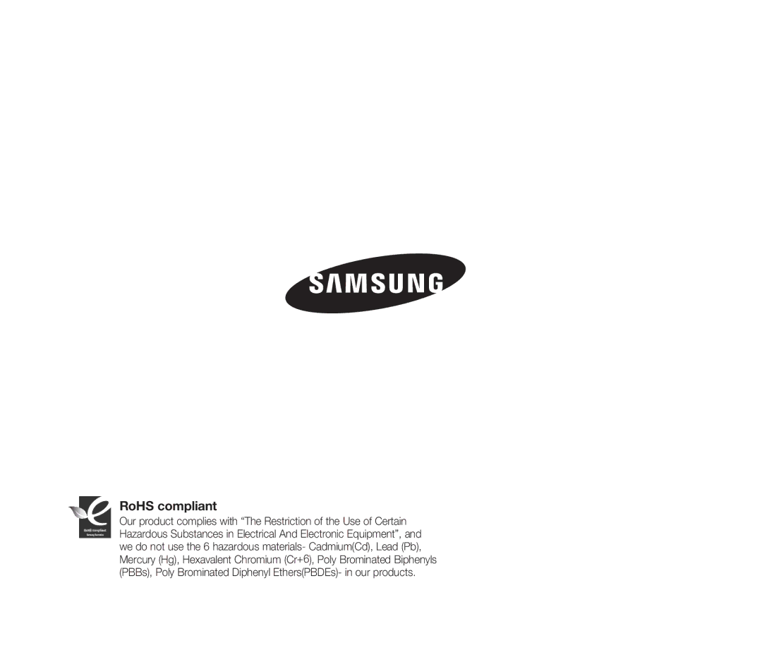 Samsung VP-D391/EDC, VP-D391/XEF, VP-D391I/MEA, VP-D391I/XER manual RoHS compliant 