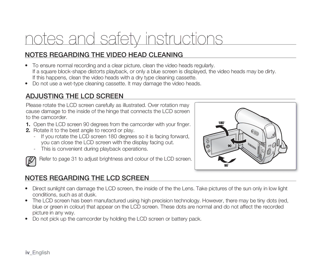 Samsung VP-D391/XEF, VP-D391/EDC, VP-D391I/MEA manual Adjusting the LCD Screen, Rotate it to the best angle to record or play 