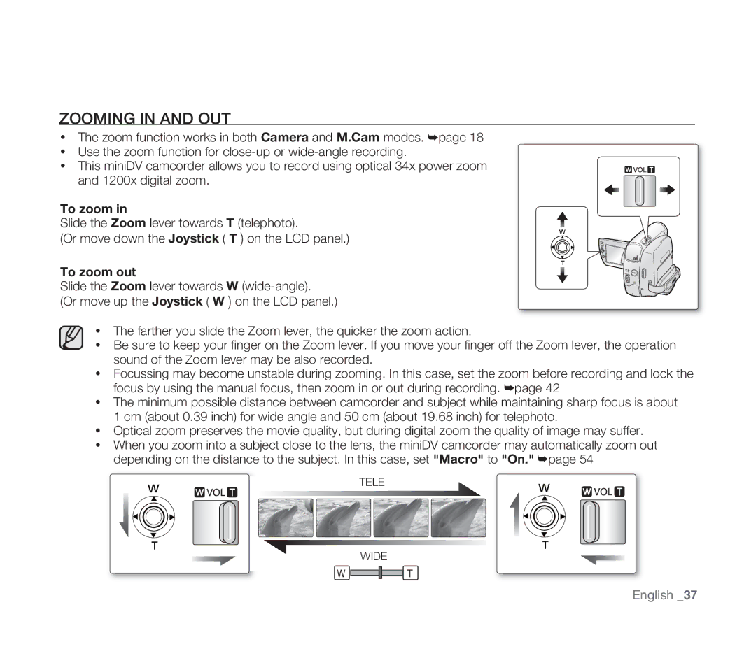 Samsung VP-D391/EDC, VP-D391/XEF, VP-D391I/MEA, VP-D391I/XER manual Zooming in and OUT, To zoom out 