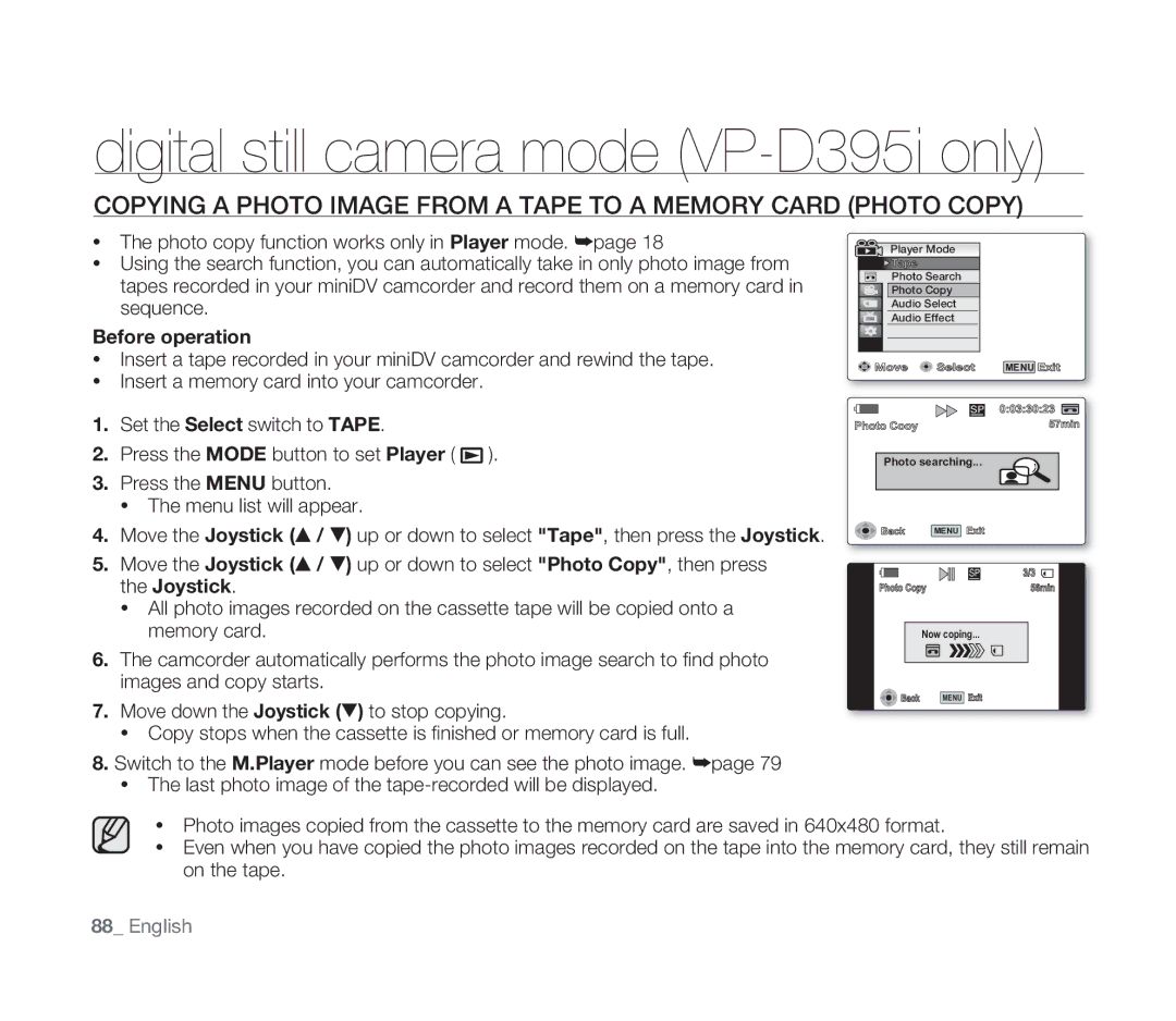 Samsung VP-D391/XEF, VP-D391/EDC, VP-D391I/MEA, VP-D391I/XER manual Photo1+2Copy 56min 16BIt 