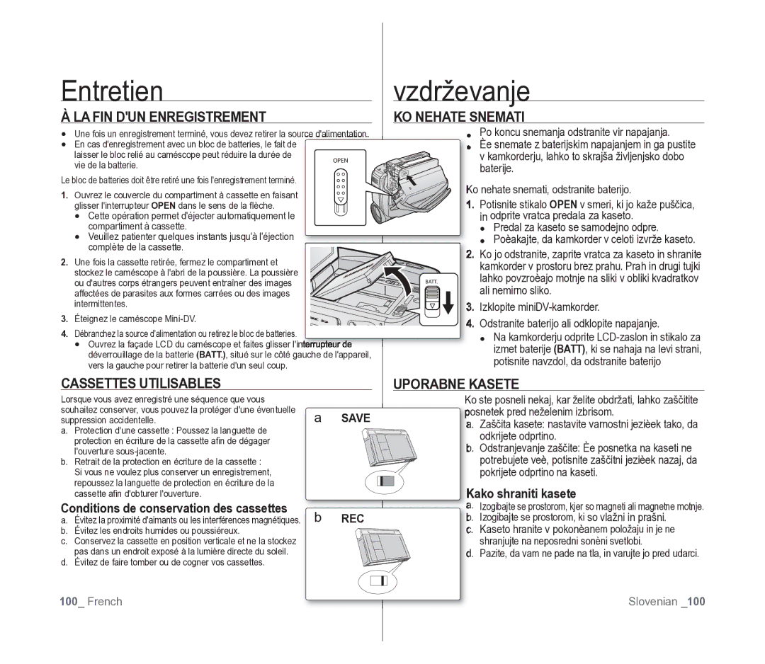 Samsung VP-D391/XEF, VP-D391/EDC manual Entretien, Vzdrževanje 