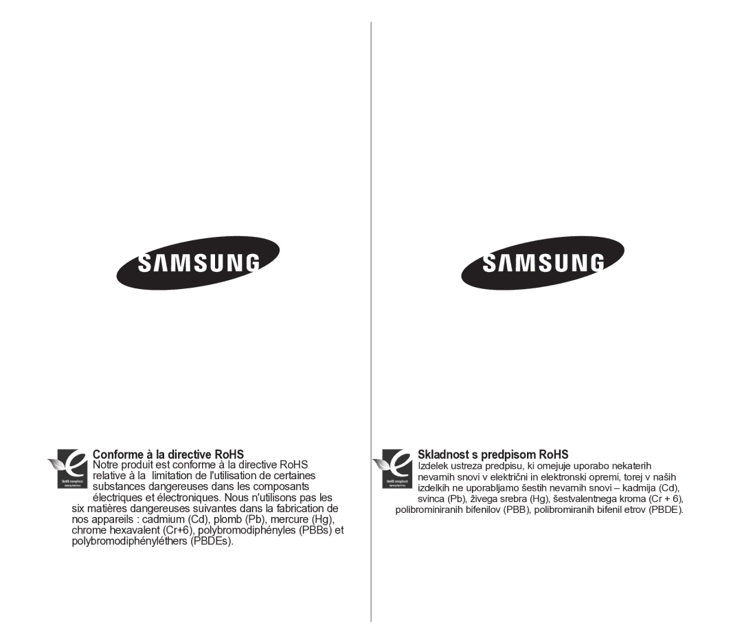 Samsung VP-D391/EDC, VP-D391/XEF manual Conforme à la directive RoHS, Skladnost s predpisom RoHS 