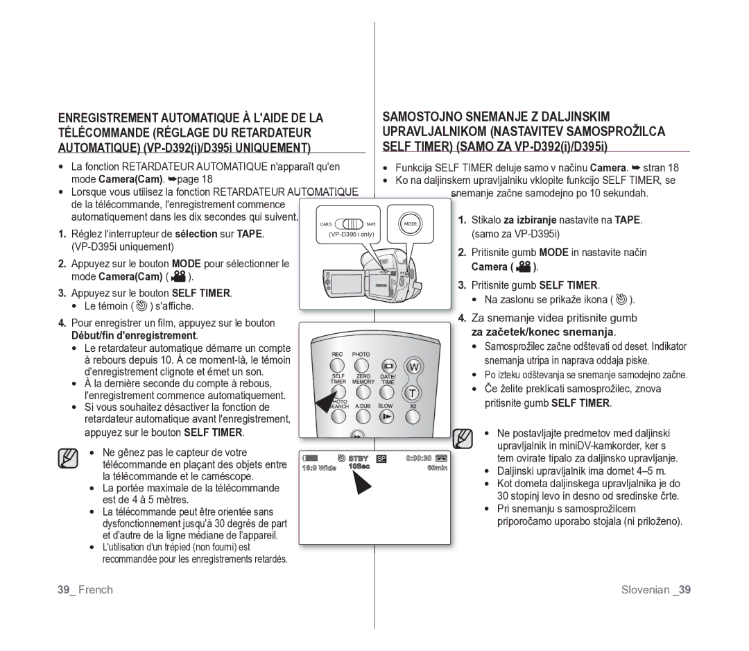 Samsung VP-D391/EDC, VP-D391/XEF manual Ne gênez pas le capteur de votre, La télécommande et le caméscope 