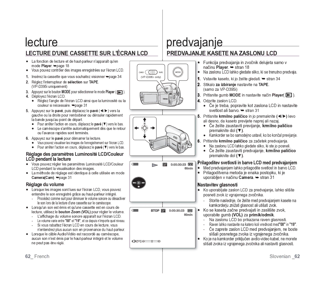 Samsung VP-D391/XEF, VP-D391/EDC manual Lecture Predvajanje 