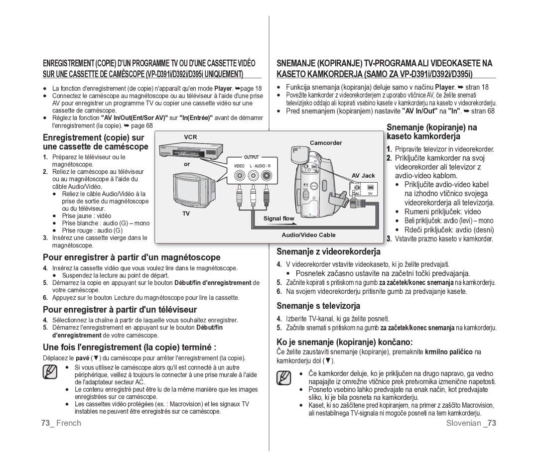 Samsung VP-D391/EDC, VP-D391/XEF manual Enregistrement copie sur, Kaseto kamkorderja, Une cassette de caméscope 