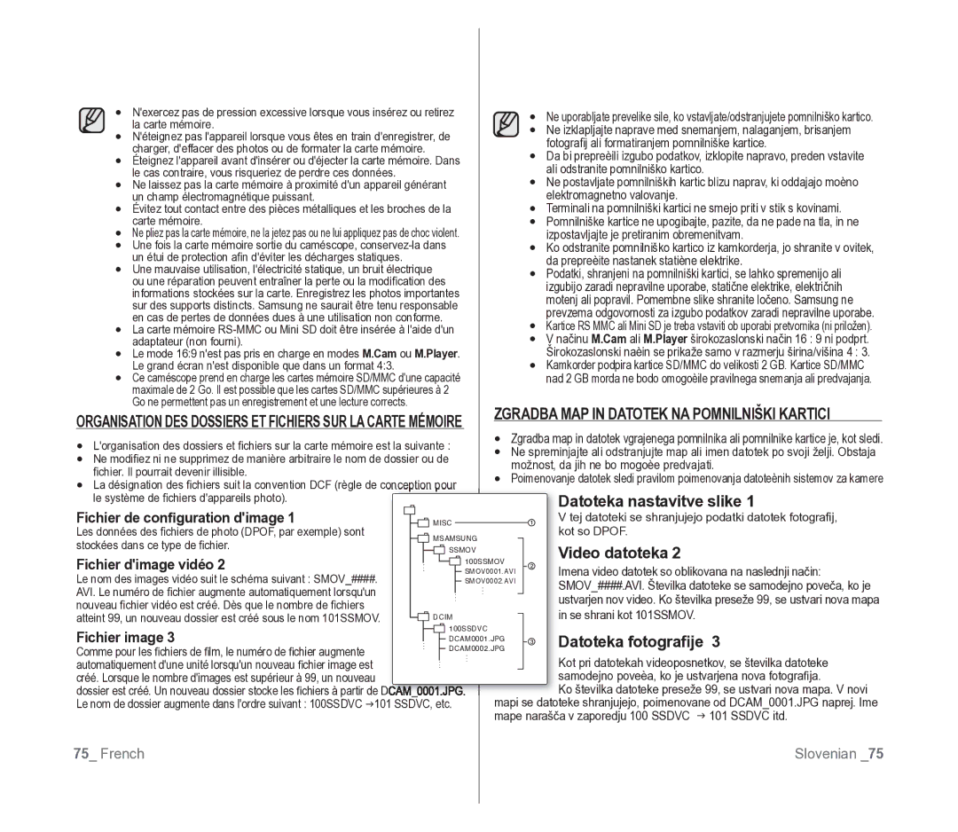 Samsung VP-D391/EDC, VP-D391/XEF manual Datoteka nastavitve slike, Video datoteka, Datoteka fotograﬁje 